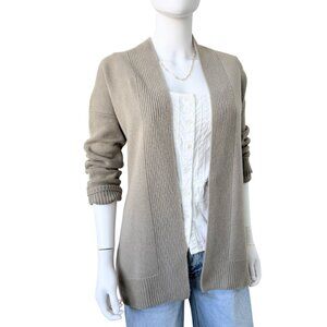Vince Cashmere Open Front Cardigan Sweater Taupe Rib Trim Relaxed Fit XS